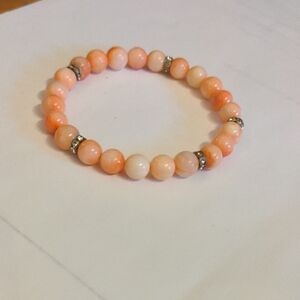 Vintage Coral Pink and Orange Beaded Bracelet Sparkly Accents